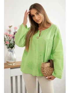 Košeľová blúzka s vyšívaným vzorom jasne zelená