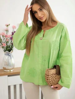 Košeľová blúzka s vyšívaným vzorom jasne zelená