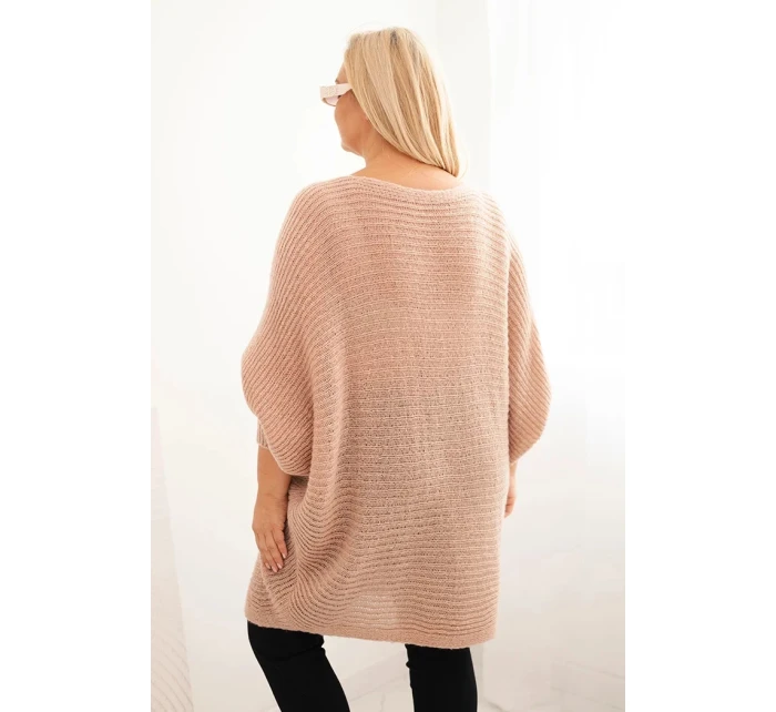 Dámsky sveter Plus Size s mohérovým pončom púdrovo ružová Dámsky sveter Plus Size s mohérovým pončom púdrovo ružová