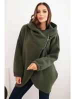 Dámská mikina s kapucí a asymetrickým zipem khaki