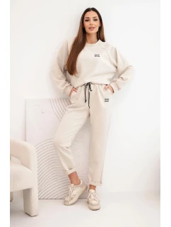 Dámský komplet z viskózy s mikinou a kalhotami béžový