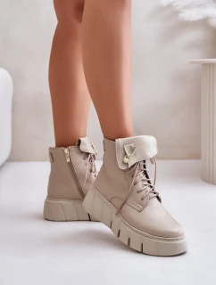 model 21673696 Kožené Boty Dámské Na Platformě Zateplené Béžové - Zazoo