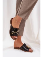 Kožené ploché elegantné papuče s motýlikom Lewski 3572 Black