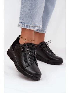 Skórzane Półbuty Damskie Na Koturnie Vinceza 39964 Czarne