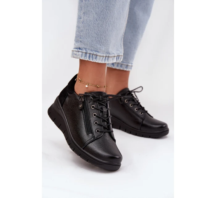 Skórzane Półbuty Damskie Na Koturnie Vinceza 39964 Czarne