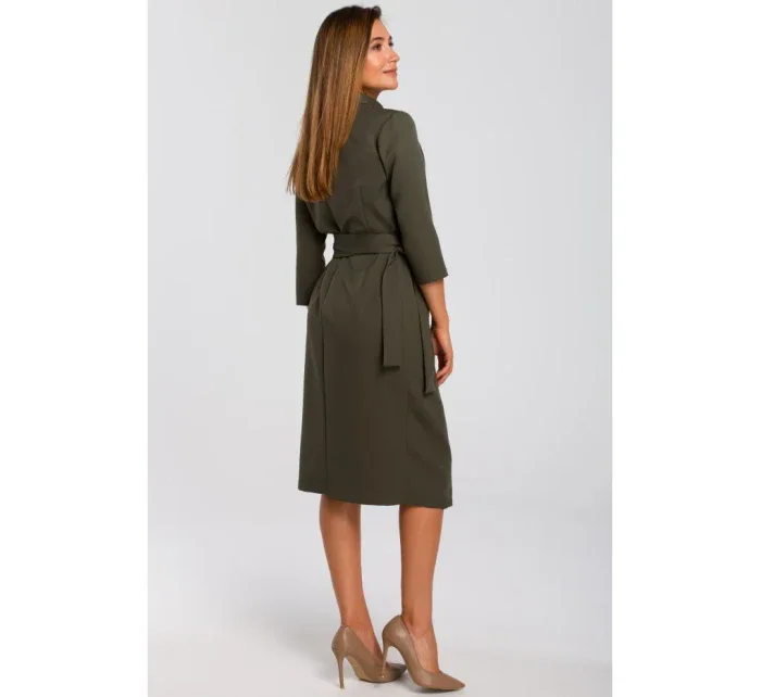 S175 Zavinovacie šaty s viazaním - khaki farba