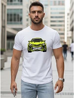 Pánske tričko s potlačou auta biele FashionStreet NX5015R