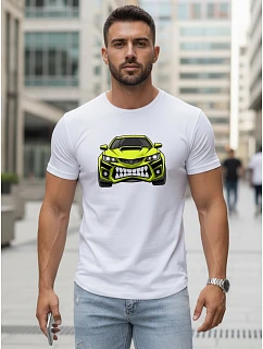 Pánske tričko s potlačou auta biele FashionStreet NX5015R