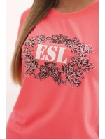 Dámska bavlnená blúzka s ozdobnou potlačou ESL pink neon