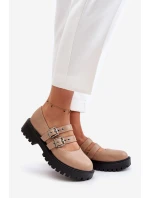 Półbuty Damskie Z Paskami Eko Skórzane Beżowe Terione Półbuty Damskie Z Paskami Eko Skórzane Beżowe Terione