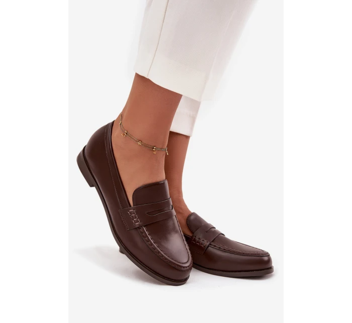 Mokasyny Loafersy Damskie Z Eko Skóry Czekoladowe Bessina Mokasyny Loafersy Damskie Z Eko Skóry Czekoladowe Bessina