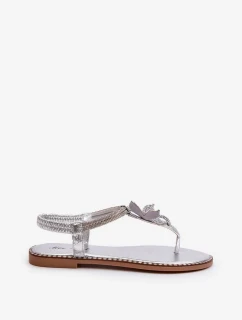 Dámske ploché sandále s ozdobným kvetom Silver Edoni