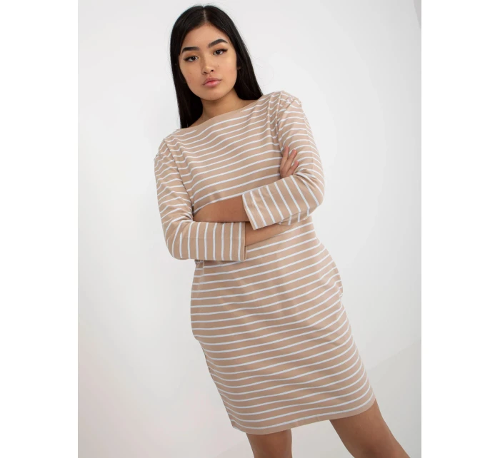 Dámske šaty LO SK LK 259.08 Béžová s bielou - Rue Paris