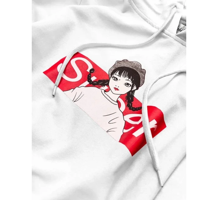 Bílá dámská sportovní mikina s kapucí model 15414637 - Ambitionfly Bílá dámská sportovní mikina s kapucí model 15414637 - Ambitionfly