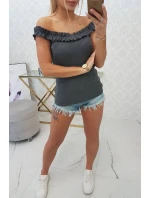 Trblietavá blúzka s volánikmi grafitová