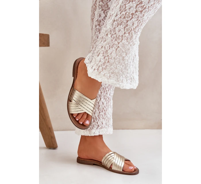 Kožené dámské pantofle Lewski Shoes model 21682360 zlaté - Boto