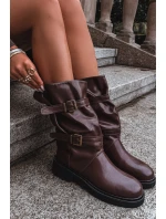 Vlněné dámské kozačky do  s pásky a přezkami hnědé model 21711786 - Boto