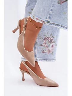 Dámské sandály na podpatku s lemovkou béžové Relmira
