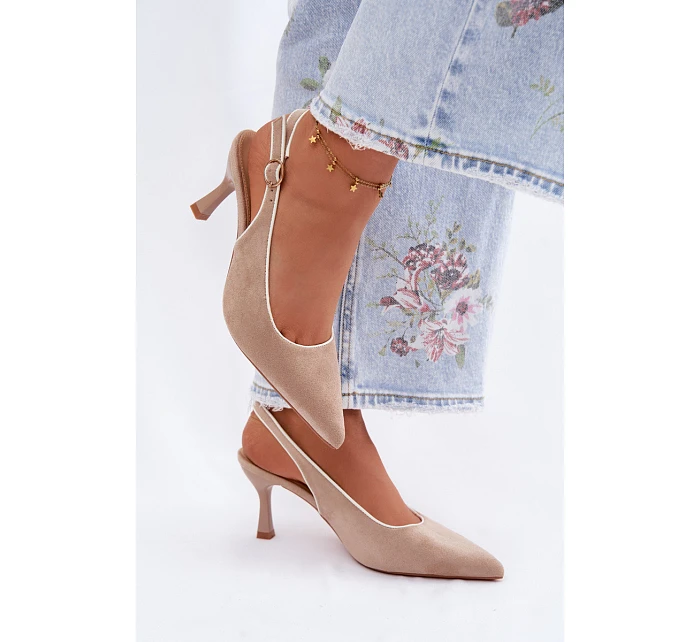 Dámské sandály na podpatku s lemovkou béžové Relmira