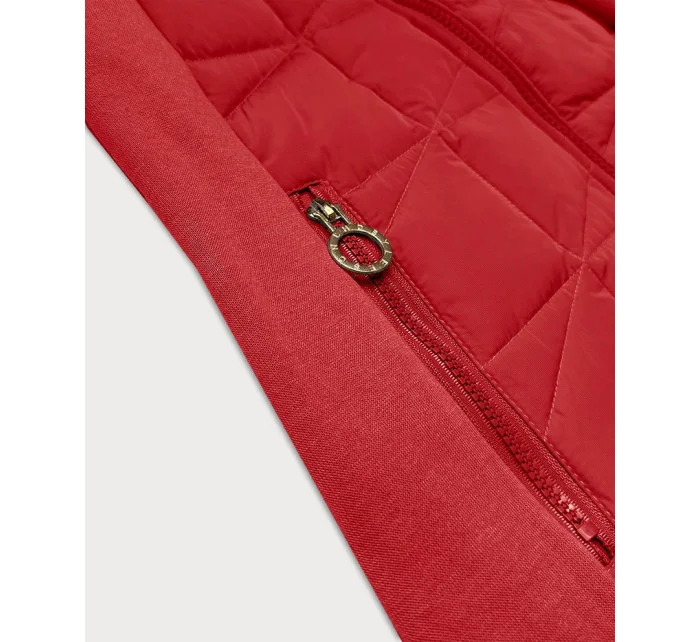 Tmavě červená rozepínací dámská mikina z různých spojených materiálů model 20722433 - LHD Tmavě červená rozepínací dámská mikina z různých spojených materiálů model 20722433 - LHD