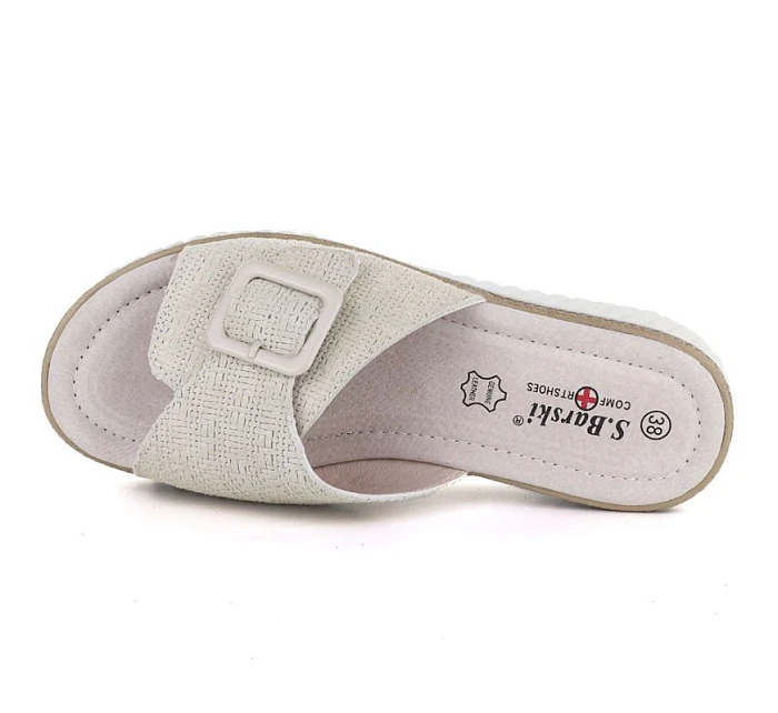 Dámske kožené žabky na platforme béžovej farby S.Barski 7002