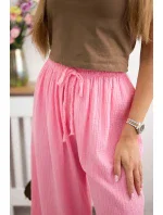 Mušelínové kalhoty se širokou nohavicí světle růžová