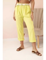 Dámske ľanové nohavice s bavlneným a kiwi opaskom