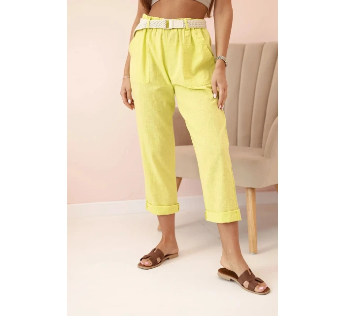 Dámske ľanové nohavice s bavlneným a kiwi opaskom