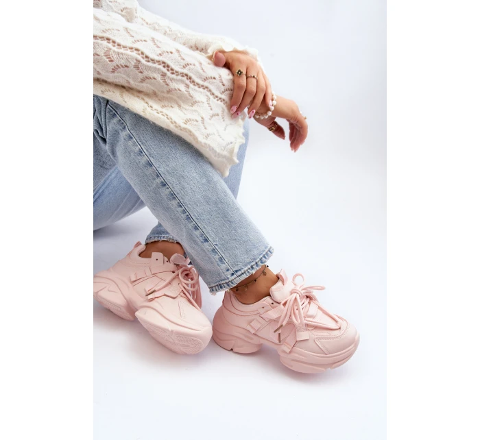 Sneakersy Damskie Na Masywnej Podeszwie Różowe Windamella