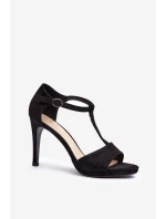 Sandały Damskie Na Szpilce Z Eko Zamszu Czarne Obdaria Sandały Damskie Na Szpilce Z Eko Zamszu Czarne Obdaria