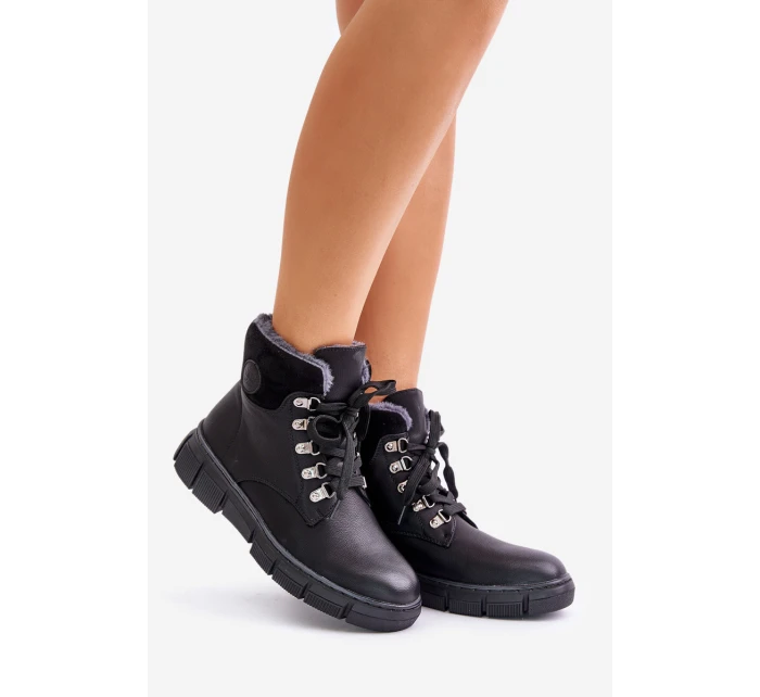 Damskie Ocieplane Botki Trapery Na Zamek Czarne Mevanisa