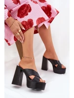 Klapki Damskie Na Platformie I Słupku Czarne Lenobos Klapki Damskie Na Platformie I Słupku Czarne Lenobos