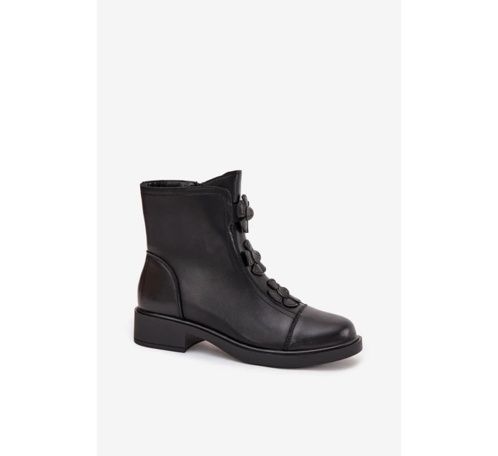 Skórzane Botki Damskie Z Ozdobnymi Kwiatkami Ocieplane Czarne Belverine Skórzane Botki Damskie Z Ozdobnymi Kwiatkami Ocieplane Czarne Belverine