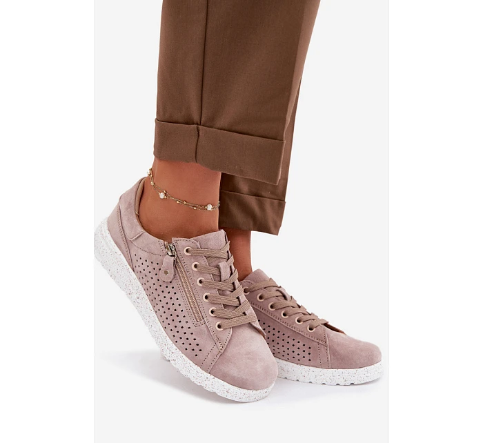 Semišové dámské polobotky se zipem Béžové Cemela