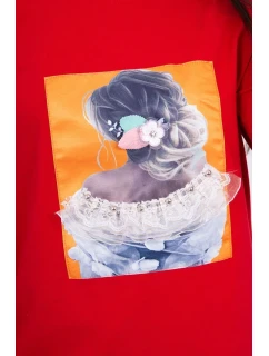 Blúzka s 3D grafikou, čipková červená
