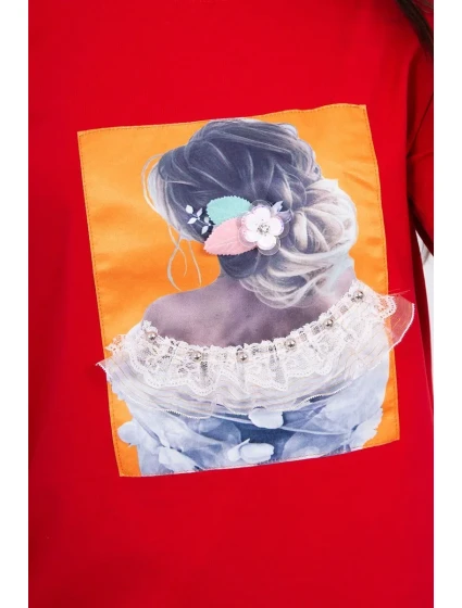 Blúzka s 3D grafikou, čipková červená