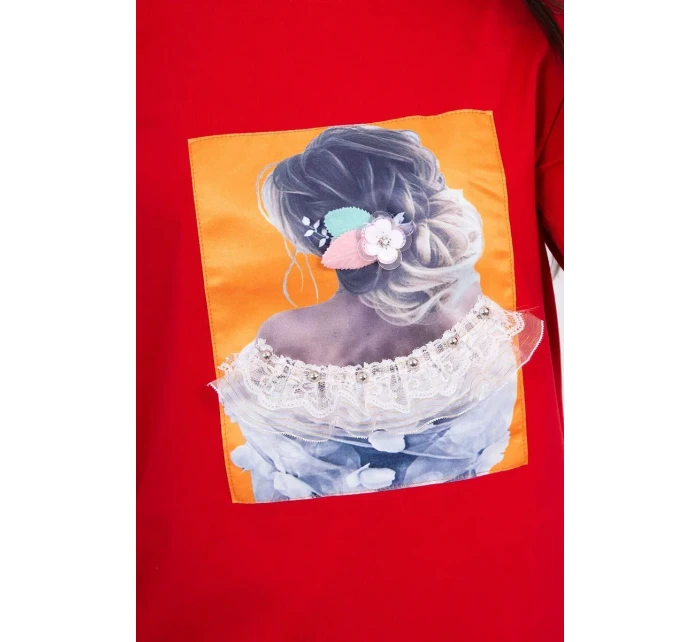 Blúzka s 3D grafikou, čipková červená