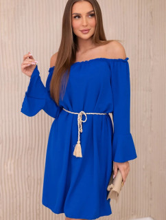 Šaty viazané v páse so šnúrkou v chrpovo modrej farbe