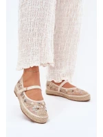 Siateczkowe Espadryle Z Haftem Na Platformie Beżowe Laxisa