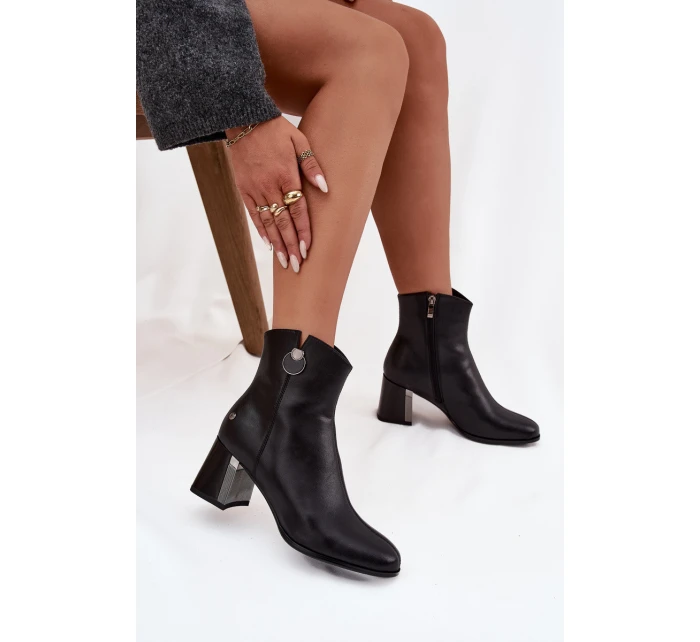 Ocieplane Botki Z Naturalnej Skóry Na Słupku Maciejka K7203-04 Czarne