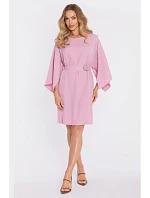 M908 Šaty s ozdobnými širokými rukávmi - púdrové