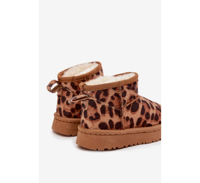 Detské a juniorské zateplené snežnice s kožušinou Mireya - panter/bronzová