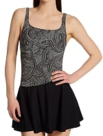 Jednodielne plavky so sukňou 6466 M2 čierno-hnedé - Anita