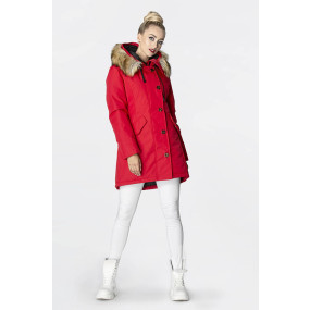 Červená dámska zimná bunda s kapucňou (J9-065)