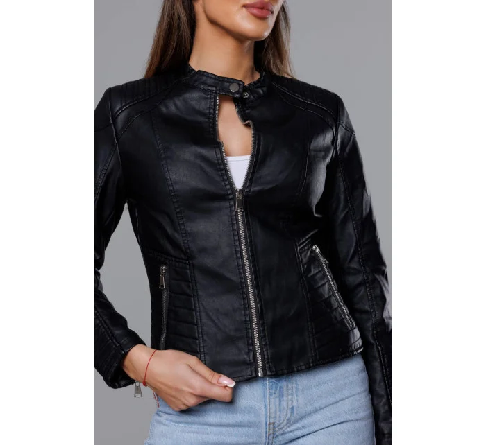 Černá dámská bunda ramoneska se stojáčkem model 18140997 - J.STYLE