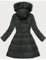Dámská zimní bunda v army barvě s ozdobnou kožešinou model 21246207 - J.STYLE