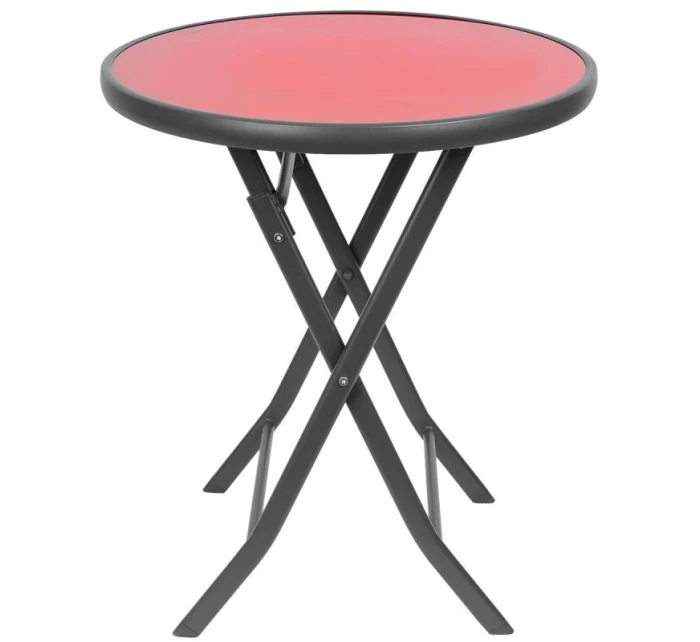 BALKÓNOVÝ NÁBYTOK SADA OKRÚHLY STÔL A 2 SKLADACIE STOLIČKY ČERVENÁ