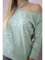 Halenka s potiskem srdce tmavě mátová Halenka s potiskem srdce tmavě mátová