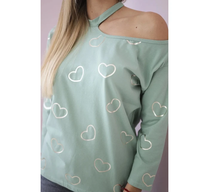 Halenka s potiskem srdce tmavě mátová Halenka s potiskem srdce tmavě mátová