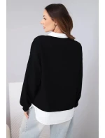 Dámská máslová mikina z viskózy s model 22014163 vsadkou černá - K-Fashion